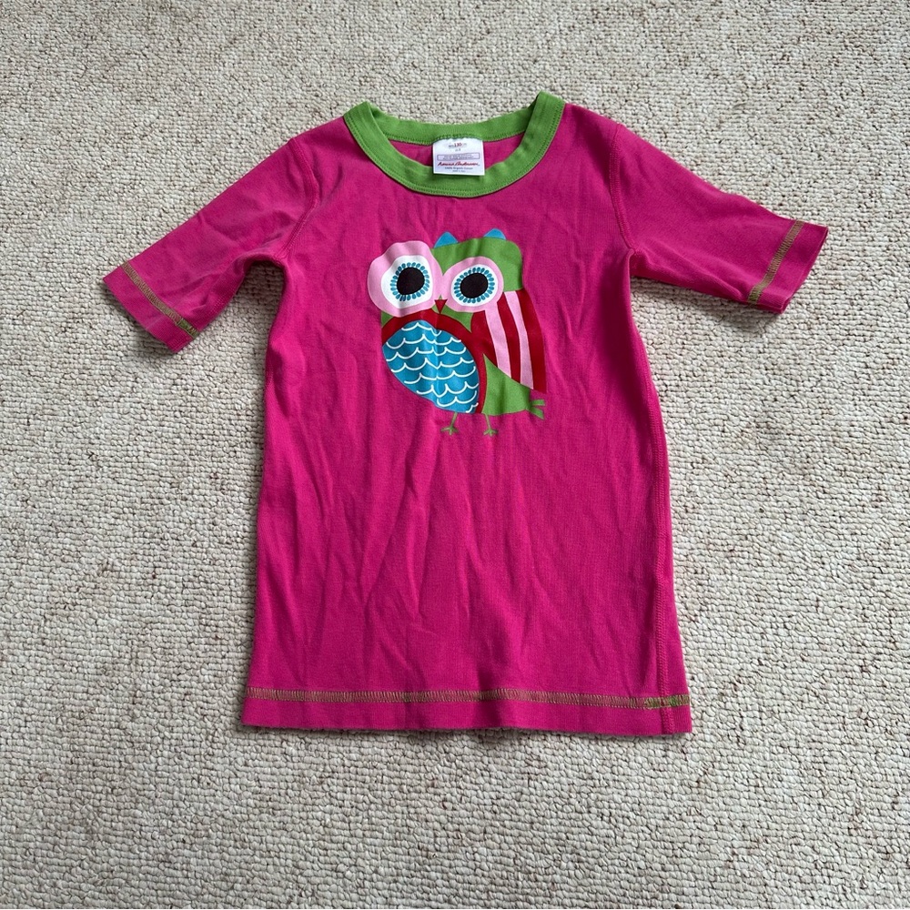 Hanna Andersson Pink Owl Graphic Top 3/4 Sleeve